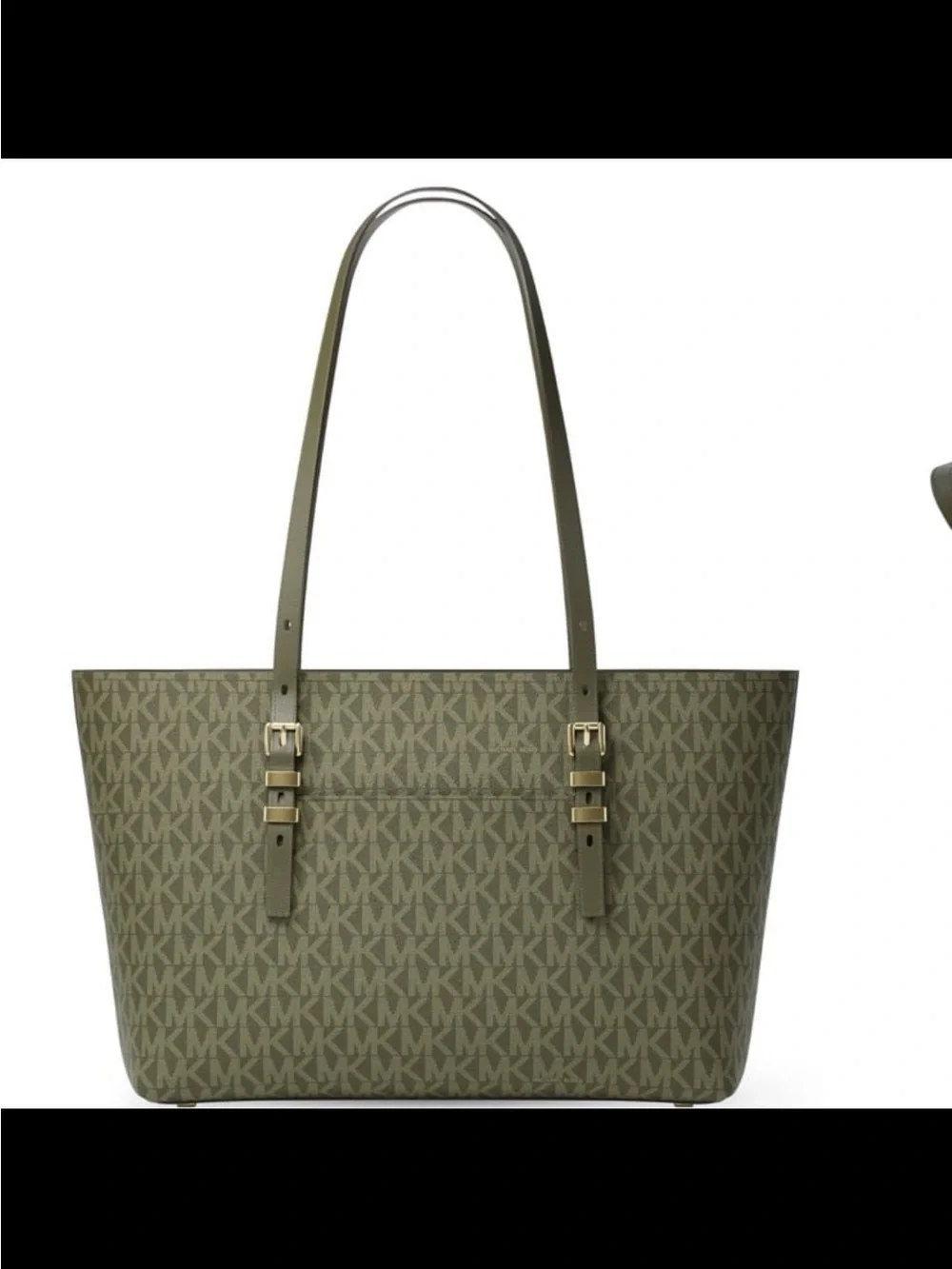 Michael Kors Olive MK Logo Tote with Gold-Tone Charm